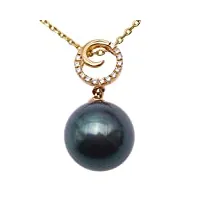 jyx - collier avec pendentif perle de culture tahitienne en or 18 carats et diamants 18"