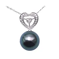 jyx pendentif en or blanc 14k collier de perles de tahiti noires de 10,5 mm pour femmes