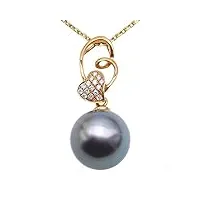 jyx fine or 14 k 11,5 mm noir perle de tahiti ronde pendentif collier 45,7 cm