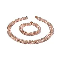 jyx pearl parure collier et bracelet en perles d'eau douce roses 7-8 mm 43,2 cm, perle, perle