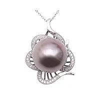 jyx - collier perles de culture collier pendentif en perle noire de tahiti de 14 mm, en argent sterling 925, 18 po