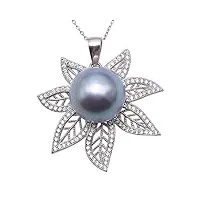 jyx - collier perles culture collier avec pendentif en perle noire grisâtre tahitienne de 13,5 mm en argent sterling 925 18 "