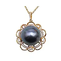 jyx pearl 14ct or jaune collier 13.5mm pendentif perle de tahiti noir 18 "