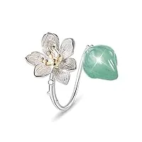 lotus fun ladies ring lotus jade flower open bague s925 en argent sterling anneaux faits ¨¤ la main pour les femmes et les filles.