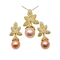 jyx lustrous big taille 12.5 × 15,5–14,5 × 18 mm rose baroque pendentif de perle boucles d'oreilles et collier de 45,7 cm