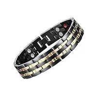 jfume bracelets magnétiques pour homme plaqué or 18k et acier inoxydable noir pvd avec outil de retrait de lien 22cm réglable