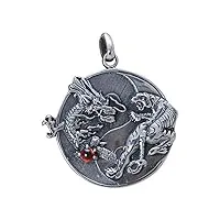 forfox pendentif yin yang dragon et tigre en argent sterling 925 noir bijoux feng shui chinois pour homme femme