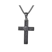 croix chretienne homme noir collier religieux acier inoxydable bijoux communion pendentif baptême garçon