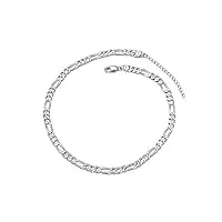 prosilver chaîne homme argent massif 51cm, collier maille figaro 5mm en sterling 925 plaqué or blanc