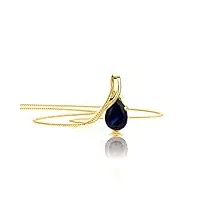 orovi bijoux femme, collier en or jaune avec pendentif saphir bleu pierre précieuse 0.89 ct chaîne 45 cm 9 kt / 375 or