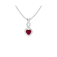 angara pendentif ruby infinity heart avec diamants en or blanc 14 carats (ruby 4 mm)