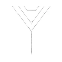 collier multicouche en argent sterling s925 avec barre triangulaire et triple chaîne ras du cou et lariat longs colliers cadeau d'anniversaire pour femmes et filles