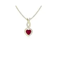 angara pendentif ruby infinity heart avec des diamants en or jaune 14 carats (ruby 4 mm)