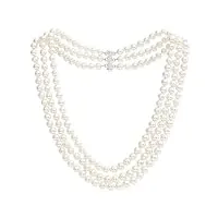 treasurebay collier fabriqué à la main à trois brins de perles d'eau douce naturelles de qualité aa de 7 mm (blanc), argent sterling, perle