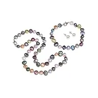 treasurebay parure de bijoux avec collier, bracelet et boucles d'oreilles en perles baroques naturelles multicolores de 8 à 9 mm