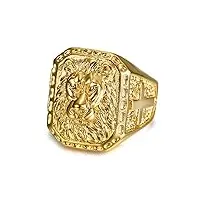 bobijoo jewelry - grosse chevalière bague homme tête de lion acier inoxydable or doré plaqué croix voyageur - 68 (12 us)