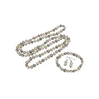 treasurebay superbe ensemble collier, bracelet et boucles d'oreilles en perles baroques naturelles de 8 à 9 mm (blanc/rose/gris), pierre précieuse, perle