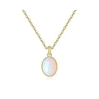 collier femme or jaune 14 carats 585/1000 avec opale naturel 1ct pendentif ovale et chaîne bijoux minimaliste pour femme filles - chaîne ajustable: 40 + 5 cm