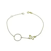 never say never bracelet en or jaune avec karma et papillon de 19 cm qui peut être porté à 16 cm. fermoir à ressort.