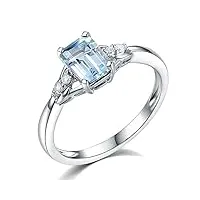 réel naturel océan bleu aigue-marine pierre précieuse paver diamant or blanc 585/1000 (14 carats) de mariage fiançailles de promesse bague pour femmes