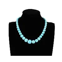treasurebay superbe collier turquoise naturelle de 6 à 16 mm pour femme, pierre précieuse turquoise, turquoise