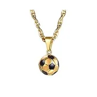 prosteel pendentif football personnalisable homme plaqué or, collier sportif doré pour garçon avec chaîne 3mm réglable 55+5cm