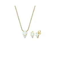 elli parure de bijoux pour femme avec opale synthétique et zircone aspect géo en argent sterling 925 plaqué or, 450, cristal, opale