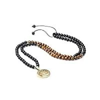 coai collier mala 108 perles obsidienne noire Œil de tigre marron pendentif arbre de vie homme femme