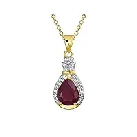 bling jewelry 3.5ct teardrop created ruby zircon halo pendant neck collier for women 14k yellow gold plated .925 argent sterling