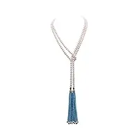 jyx collier de perles 7–8 mm aplatie rond blanc perle d'eau douce de culture, cristal tassel long pull collier 149,9 cm