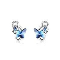 boucles d'oreilles papillon argent sterling 925 clous d'oreilles, bijoux papillon cadeau anniversaire femme filles (bleu)