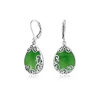 boucles d'oreilles pendantes en quartz teinté simulée jade vert de style western en argent sterling pour femmes