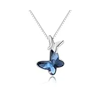 collier papillon femme argent sterling 925 pendentif papillon avec cristaux, bijoux papillon cadeau anniversaire femme filles (bleu)