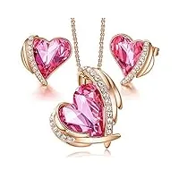 cde pink angel 18k parure de bijoux pour femme avec pendentif en forme de cœur et boucles d'oreilles en cristal swarovski