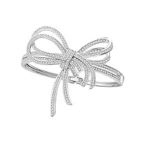 onefeart or blanc plaqué bangle pour femme bracelet pour fille rond cubic zirconia ruban bow-knot conception gracieux dames wristband 17cm or blanc