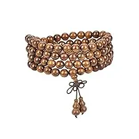 jiiuzuo 108 bracelet collier en bois naturel tibétain bouddhiste lien poignet perles en bois de santal mala Élastique, bois, circulaire