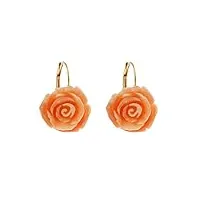 boucles d'oreilles en or jaune 18 carats 750/1000 en forme de rose en corail pour femme