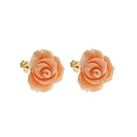 boucles d'oreilles en or jaune 18 carats 750/1000 en forme de rose en corail pour femme