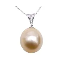 jyx pearl pendentif en or 18 carats de qualité aaa+ - magnifique collier avec perles de culture ovales de 15 × 17 mm - pour femme