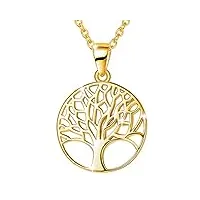 collier arbre de vie pendentif avec chaîne en argent sterling 925 plaqué or jaune cadeau bijoux pour femme - chaîne longueur: 40+5 cm