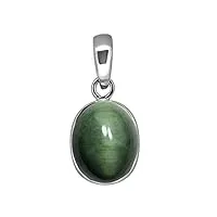pendentif œil de chat véritable pour la fabrication de bijoux - argent sterling 5 carats - pierre précieuse ovale verte - unisexe