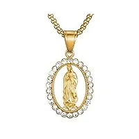 bobijoo jewelry - pendentif collier vierge marie priante oval faux diamants acier inoxydable plaqué doré or