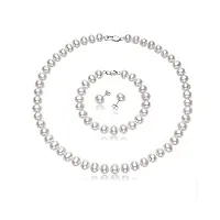 treasure bay parure de bijoux pour femme avec collier et boucles d'oreilles en perles d'eau douce de 7 mm et fermoir en argent sterling, perle, perle