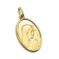pendentif médaille or jaune 18 k, vierge maria addolorata, ovale, satiné