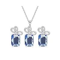 anazoz parure femme fantaisie set sterling 925 bleu austrian cristal nœuds papillon set