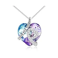 "je t'aime pour toujours" collier coeur argent sterling 925 pendentif avec cristal - bijoux cadeaux anniversaire pour femmes maman (violet)