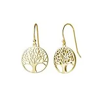 boucles d'oreilles arbre de vie pendantes en argent 925/1000 plaqué or jaune cadeau bijoux pour femme - diamètre: 15 mm