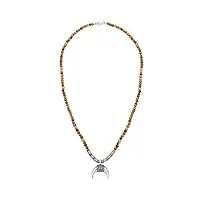 kuzzoi collier bouddha pour homme en agate marron de 4 mm, pendentif en forme de croissant de lune en argent sterling 925, longueur 60 cm, 0101940819_60