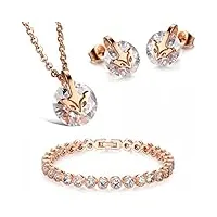 kim johanson schmuckanthony parure de bijoux pour femme en acier inoxydable avec collier, pendentif, boucles d'oreilles et bracelet avec pochette à bijoux doré rose