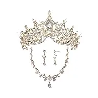 moonight ensemble couronne diadème avec strass collier et boucles d’oreilles pour adulte style princesse pour mariage et anniversaire doré